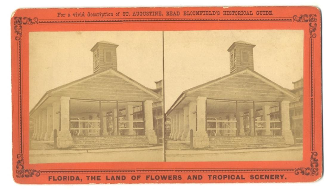 The Florida Slave Market: An early stereo view of “The Old Spanish Slave Market, at St. Augustine, Florida.” Published 1886, Florida: The Land of Flowers and Tropical Scenery, sharp focus, strong contrast. ... plus, a used