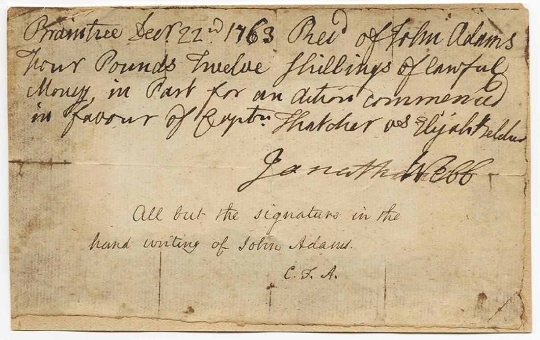 John Adams Signed Payment Receipt for Lawsuit (1 of 1)