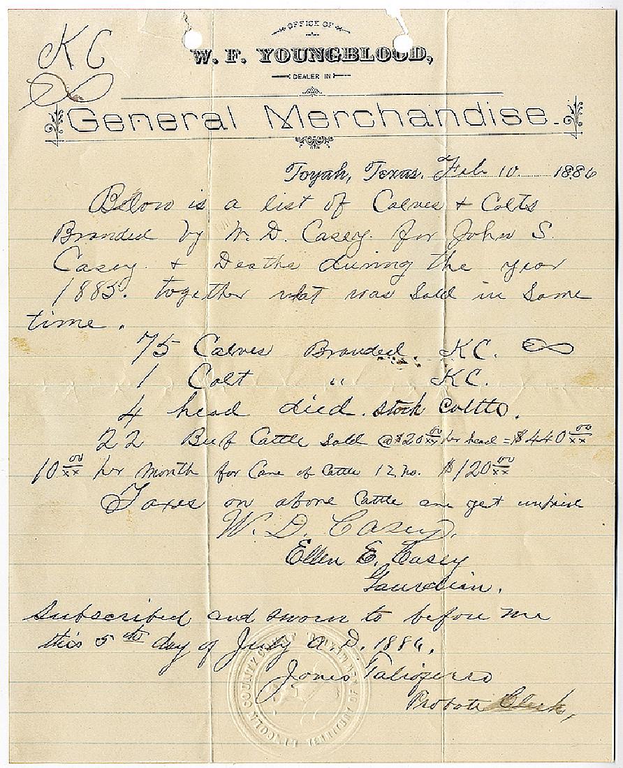 Early Cattle Bill of Sale For One of the Founders of (1 of 1)
