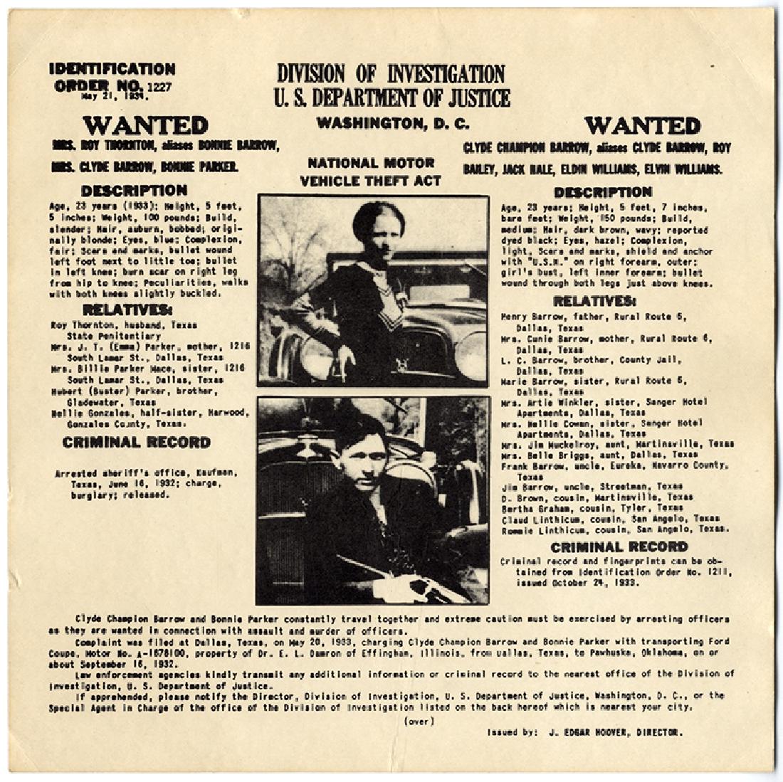 Bonnie & Clyde FBI Card (1 of 1)