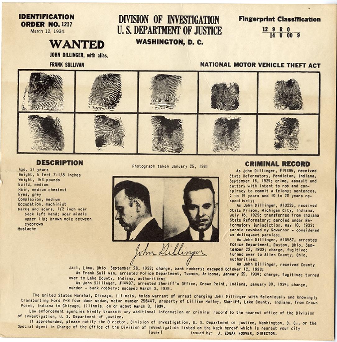 Dillinger FBI Card (1 of 1)