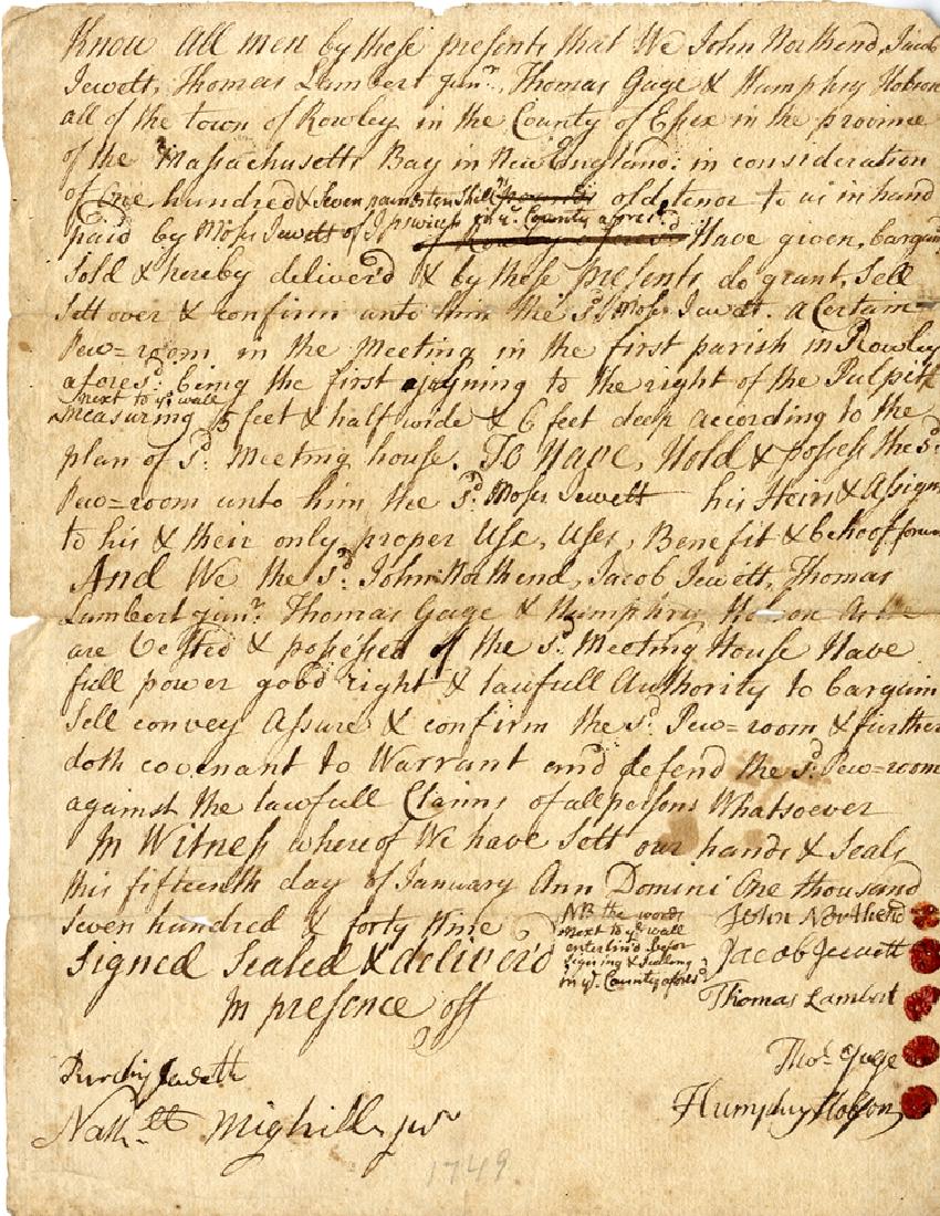 1749 Document Re: First Parrish of Rowley (Ispswich) (1 of 1)