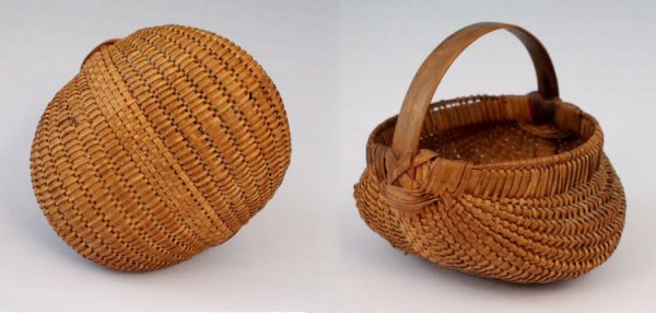 c. late 1800's Miniature Oak Split Buttocks Basket