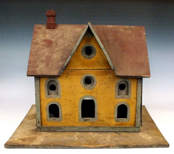 Folk art Bird House original mustard paint