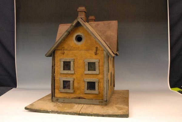 Folk art Bird House original mustard paint - 2