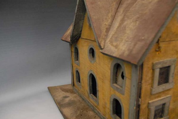 Folk art Bird House original mustard paint - 4