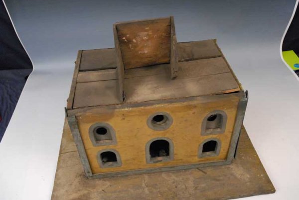 Folk art Bird House original mustard paint - 6