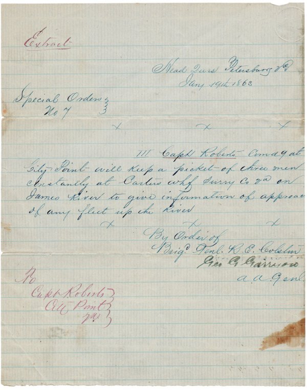 General Colston Orders a Picket to Carter's Wharf
