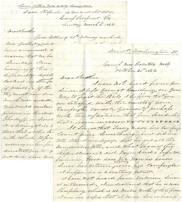 141st Pennsylvania Gettysburg Heroes Letters: Pair of war-date Autograph Letters Signed by Brevet Major General Henry Madill, who had his regiment decimated at the Peach Orchard during the Battle of Gettysburg, and who while he was in retreat was