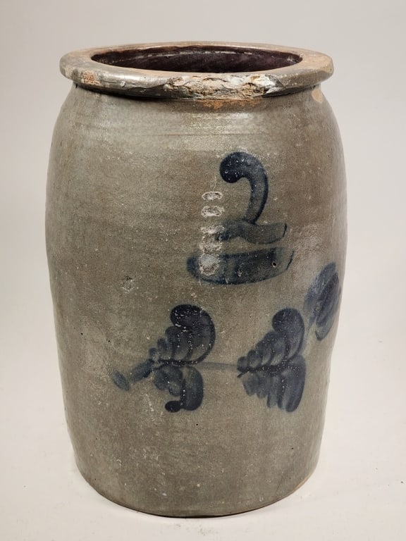 Two-Gallon Beaver, PA Stoneware Jar W/ Floral Decoration: 10"h
