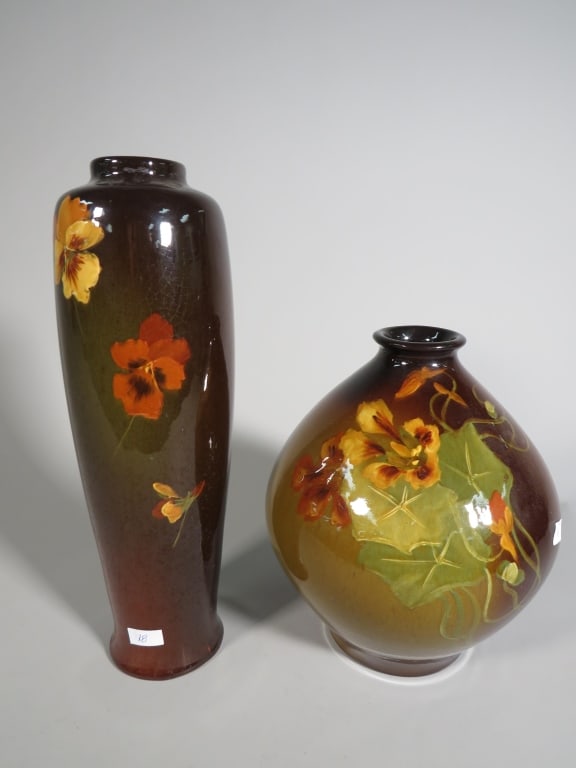 Two Weller Unmarked Pottery "Louwelsa" Vases (1 of 6)