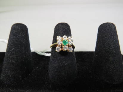 14k 6" Emerald & Diamond Fasion Ring: 3.7g Total Weight