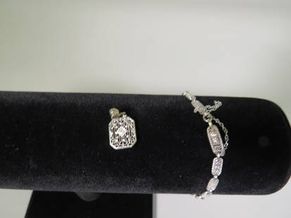 14k Antique Diamond Pendant w/ Matching Bracelet: 6.7g Total Weight