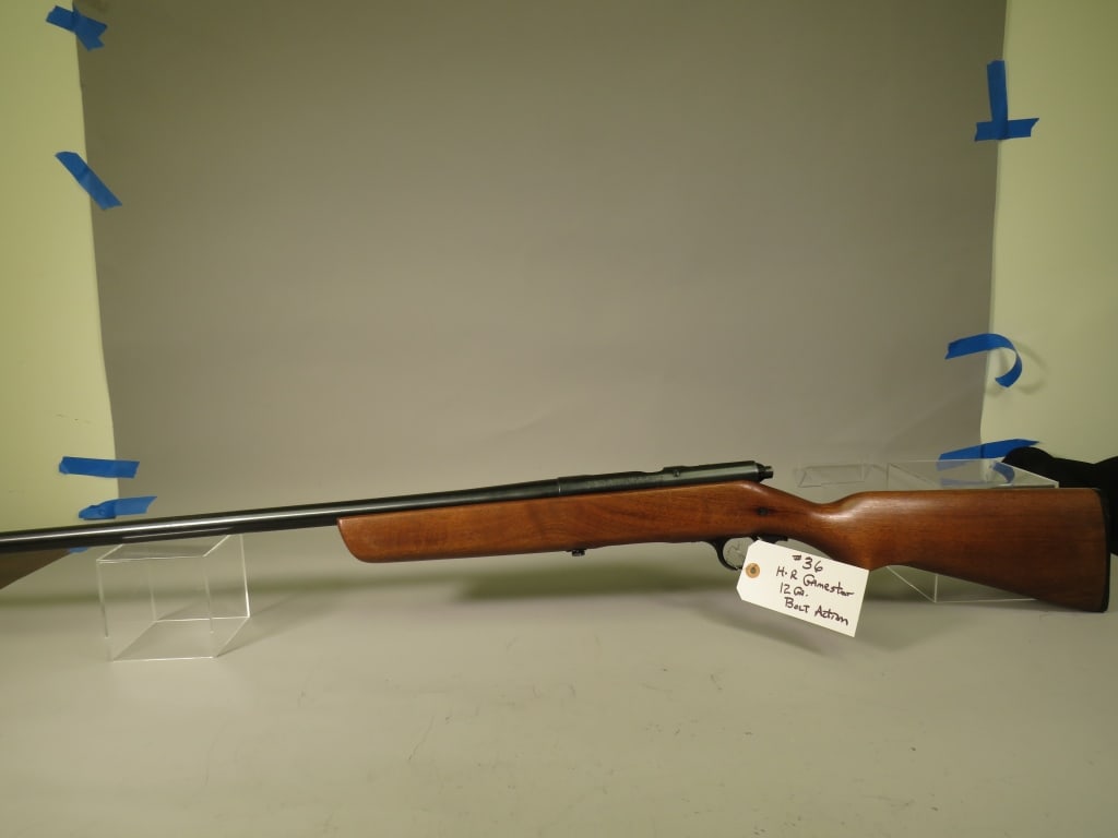 H&R Model 348 Gamester .12 Guage Bolt-Action Shotg: Nice Condition. By bidding on this lot buyer accepts responsibility of knowledge of State and Federal laws for their states requirements to purchase firearms.