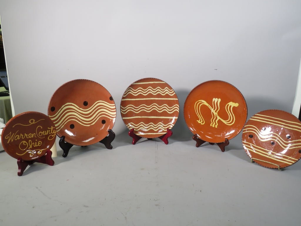David T. Smith Redware Turtle Creek Pottery: 10" Plates, Small Platess. (5) Pieces