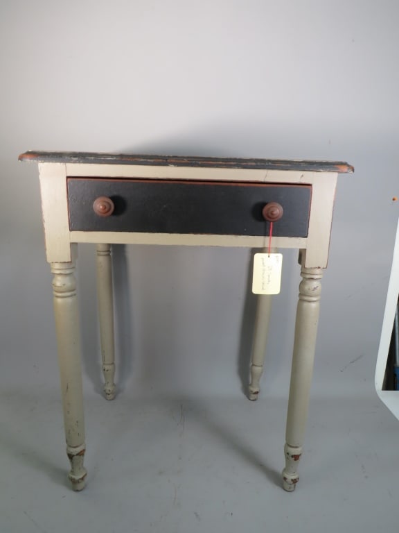 David T. Smith Painted Drawered Nightstand: All items are sold on an "as-is" basis. We highly recommend and welcome personal inspection during the preview period or at any time before the item is sold.