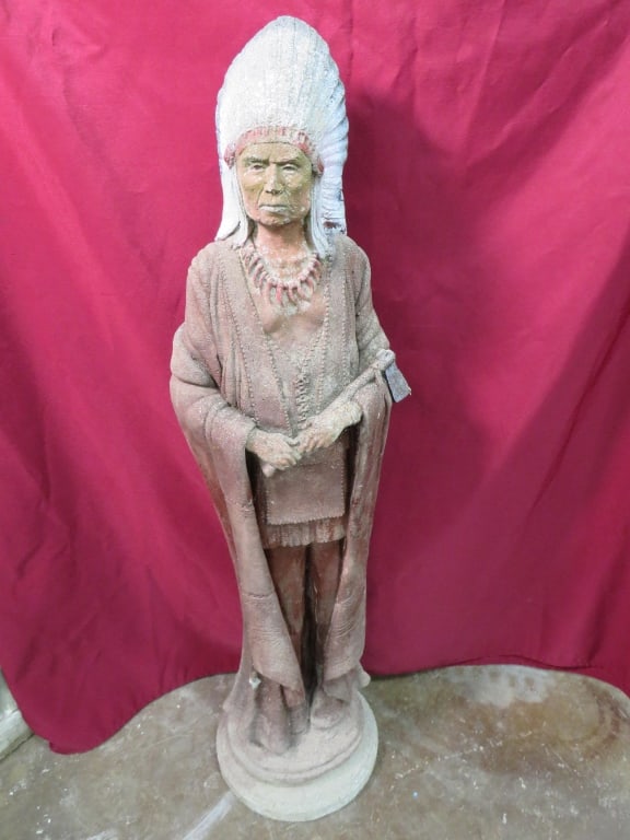 Concrete Indian w/ Tomahoawk: Nice condition. Clean. Dimensions: 40 x 10 x 6