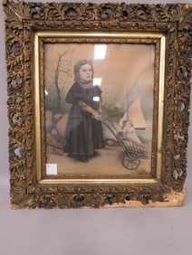 Ornate Portrait Girl & Stroller