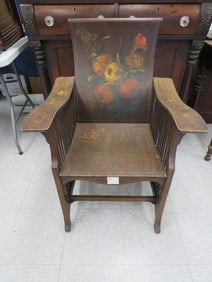 Late 19th Cent. American Floral Painted Library Ch