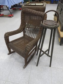 Child's Wicker Rocker & Smoking Stand