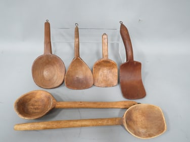 (6) Early Wood Butter Paddles/Spoons
