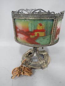 Unusual Lamp w/ Painted Panels