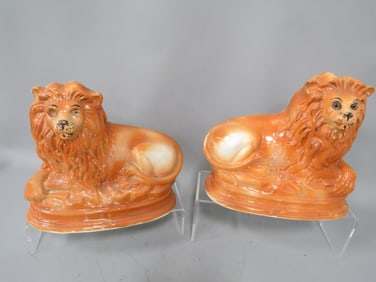 Pair (2) Staffordshire "Recombant" Lions