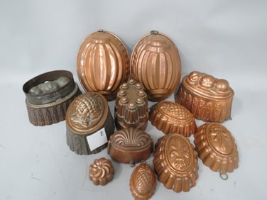 (12) Various Copper Jello Molds
