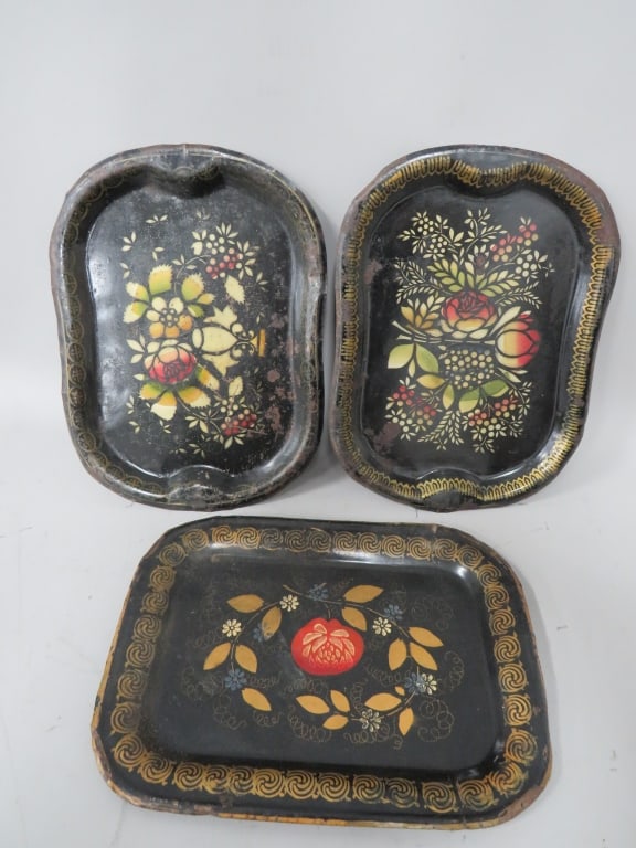 (3) Antique French Tole Painted Trays (1 of 5)