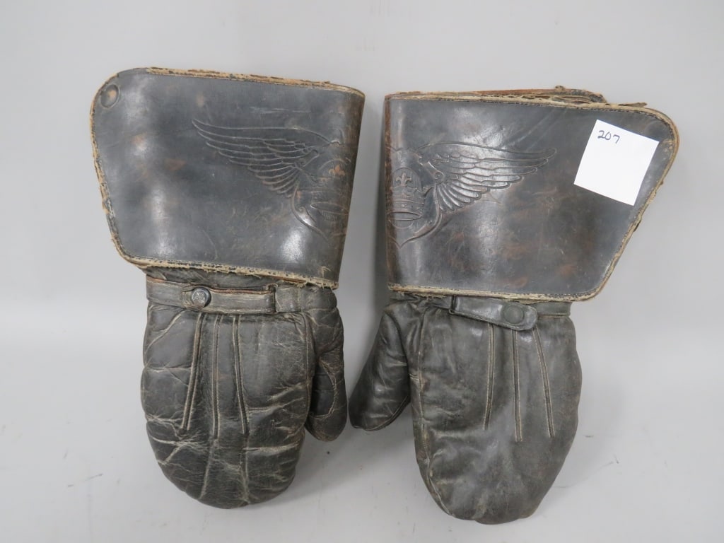 Pair (2) Early Motorcycle Mittens: Leather with Sherpa Lined