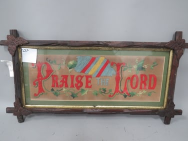 Framed Victorian Needlework & Pic