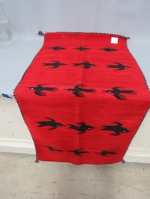 Rare Mexican Red Blanket Rug w/ Birds