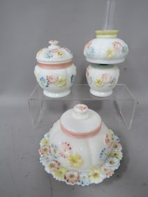 (3) Pieces Cosmos Milk Glass