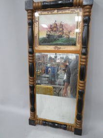 Sheraton Split Column Mirror w/ Painted Ship