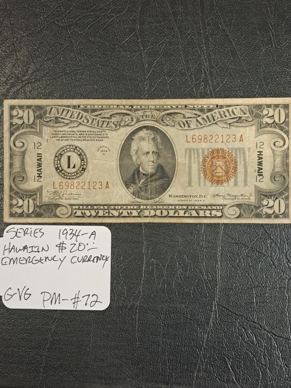 Series 1934-A Hawaian $20 Emergency Currency: G-VG
