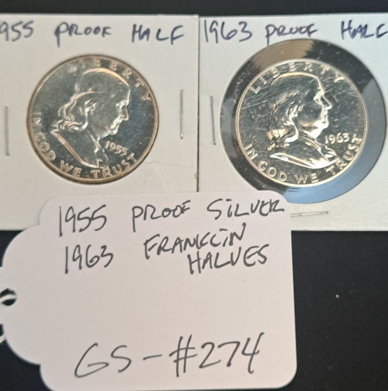 1955/1963 Proof Silver Franklin Half Dollars (1 of 2)