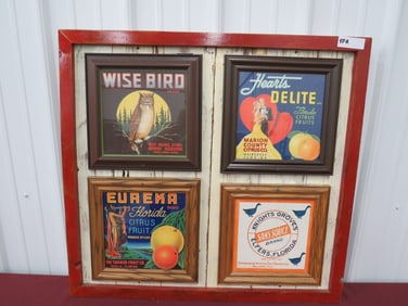 (4) NOS Framed Square Fruit Labels