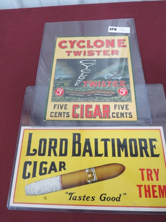 Cyclone Twister/Lord Baltimore Signs: (2) Ciagar Signs, Cardboard.