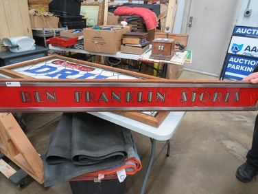 Ben Franklin Painted Glass Store Sign