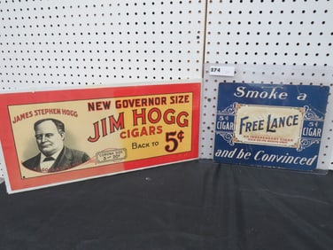 Free Lance Cigar & Jim Hogg Cigar Signs