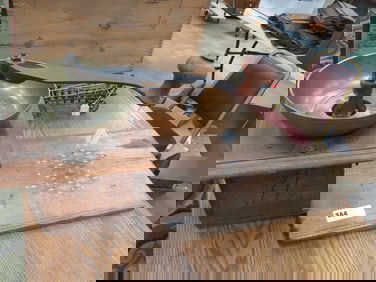 Coffee Grinder W/ Board & Brass Hopper