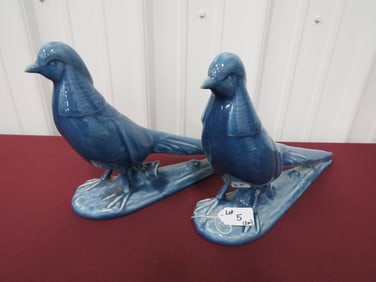 (2) Rare Rookwood Blue Partridge Bookends