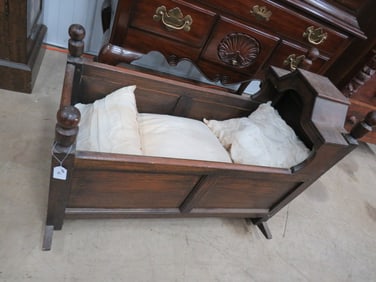 Early Oak Cradle w/ Bonnet