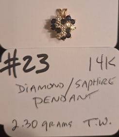 14K Diamond/Sapphire Pendant