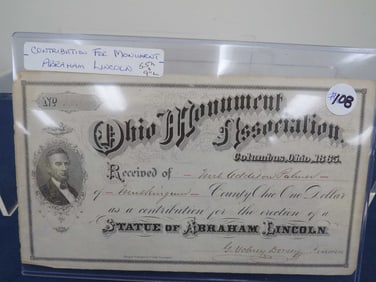 1865 Contribution Certificate for Lincoln Monument