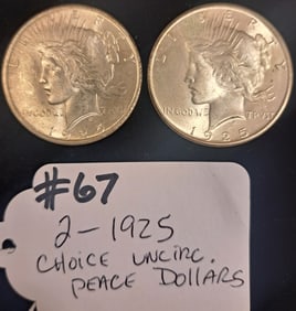 (2) 1925 Peace Dollars