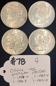 (4) Choice, Uncirc, Morgan Dollars