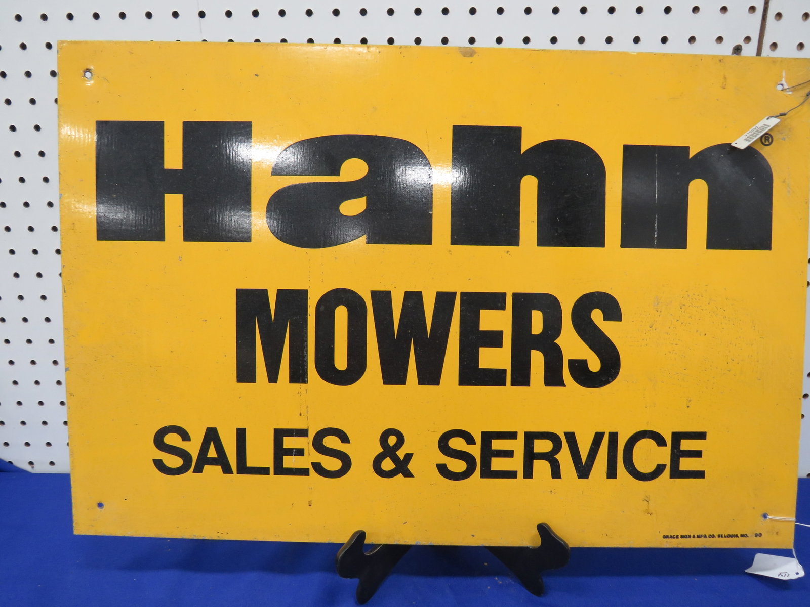 Metal Hann Mower Sign: St. Louis, Grace Sign Co. Good color