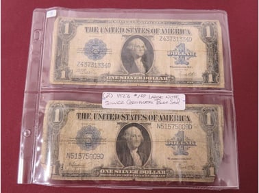 (2) 1923 $1.00 Large Note Silver Certificates Blue