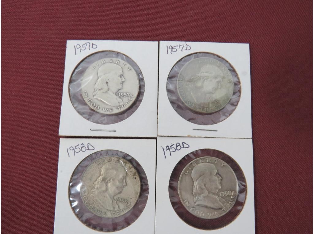 (4) Franklin Half Dollar: 2 - 1957 D, 2 - 1958 D